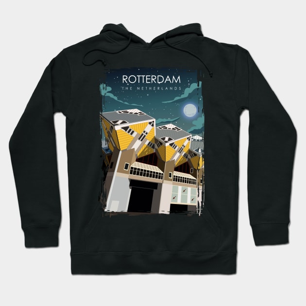 Rotterdam The Netherlands Vintage Minimal Retro Travel Poster at Night Hoodie by jornvanhezik